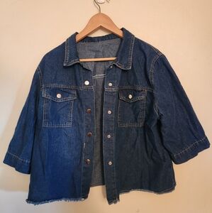 Denim Button-Up Short Sleeve Shirt Jacket